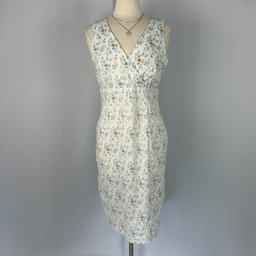 Vtg Laura Ashley Dress Size 8 White Blue Ditsy Floral Cottage Garden Babydoll